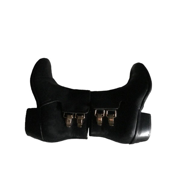 SAM EDELMAN Peter Black Leather Zip Gold Buckle Ankle  Booties Boots  6M - Picture 4 of 9